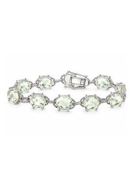 Genuine 24.70 Cts Light Green Amethyst Tennis Bracelet .925 Sterling Silver